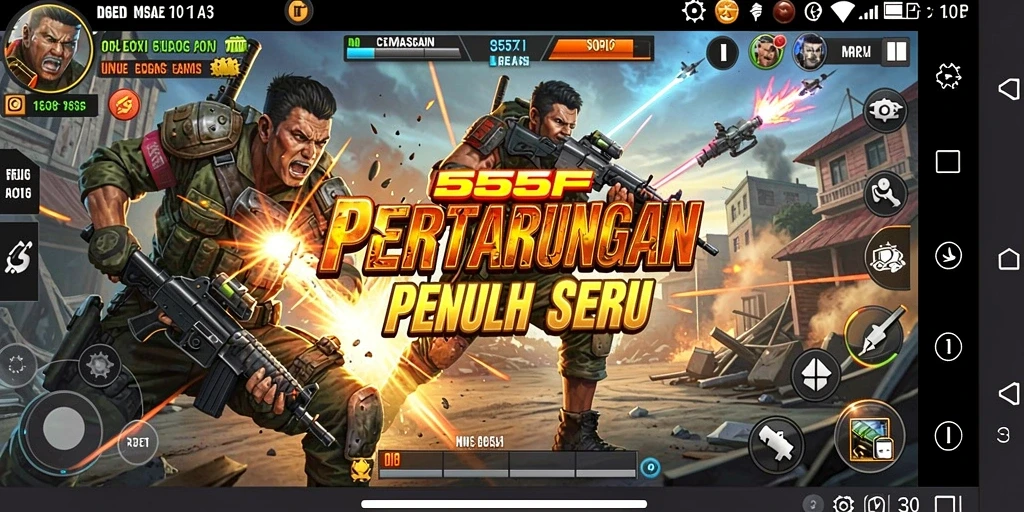 Tampilan utama gameplay 555F dengan aksi pertempuran yang intens.