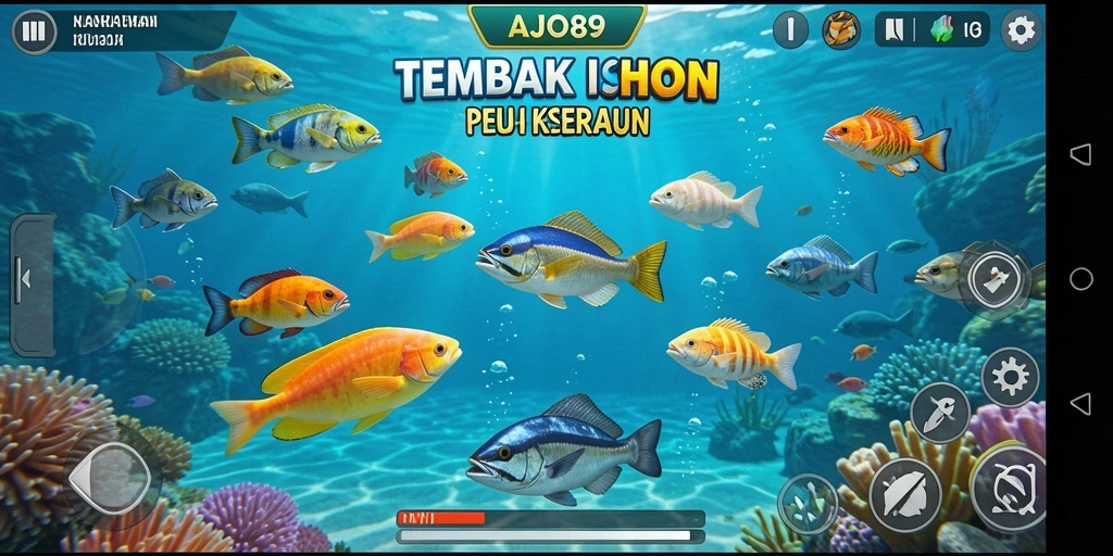Screenshot gameplay AJO89 yang menampilkan aksi tembak ikan yang seru.