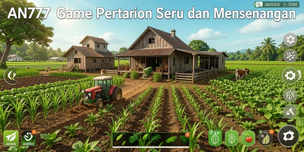 Screenshot gameplay AN777 yang menunjukkan ladang yang subur dan aktif.