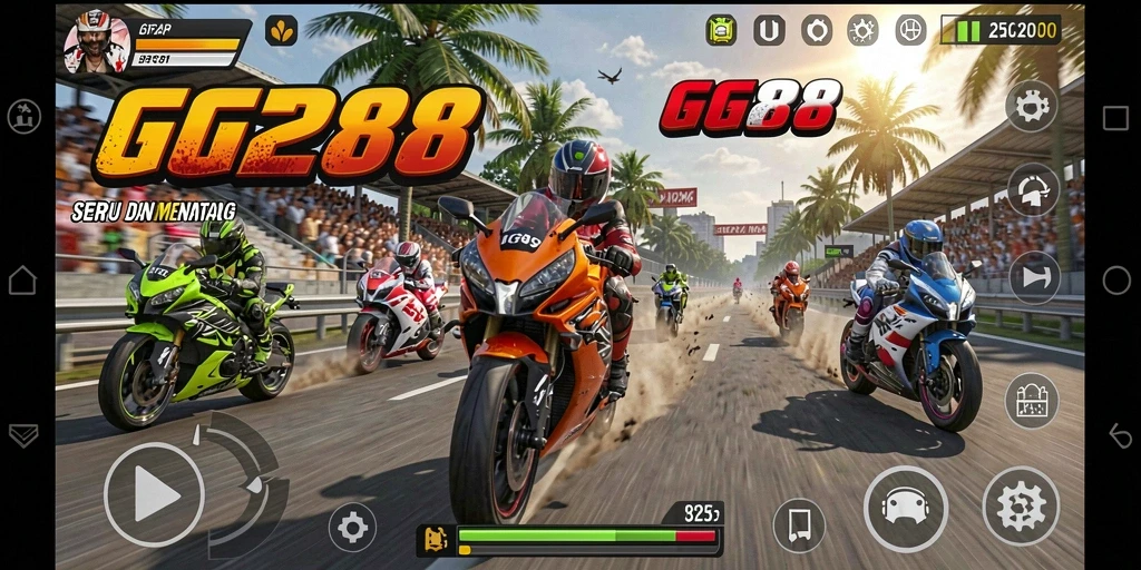Tampilan gameplay GG288 yang mendebarkan dalam balapan motor.