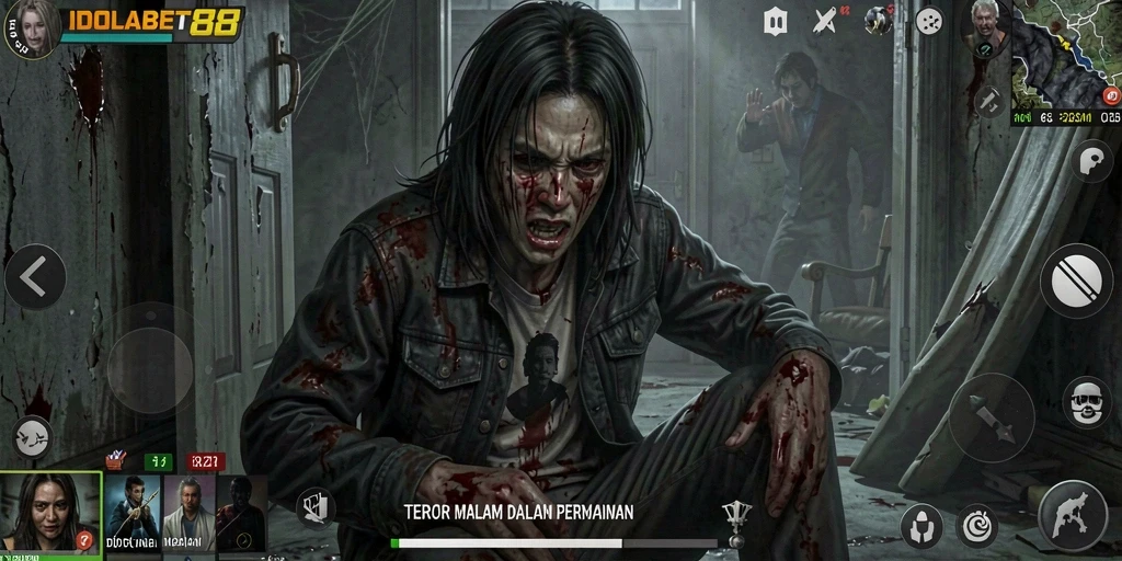 Screenshot IDOLABET88 menampilkan karakter dalam suasana mencekam dan menyeramkan.