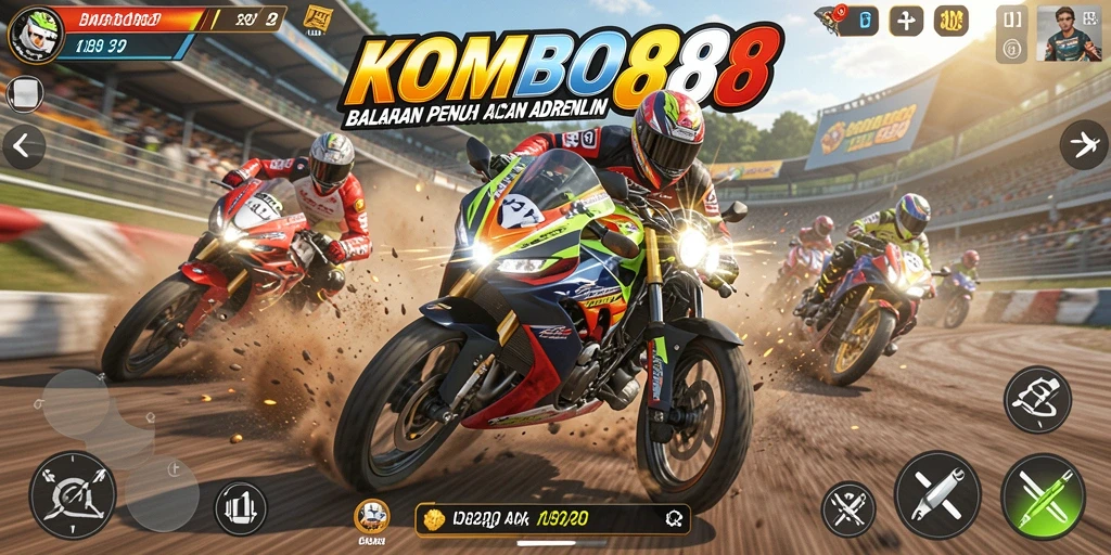 Gameplay seru dan mendebarkan di KOMBO88, balapan motor penuh aksi.