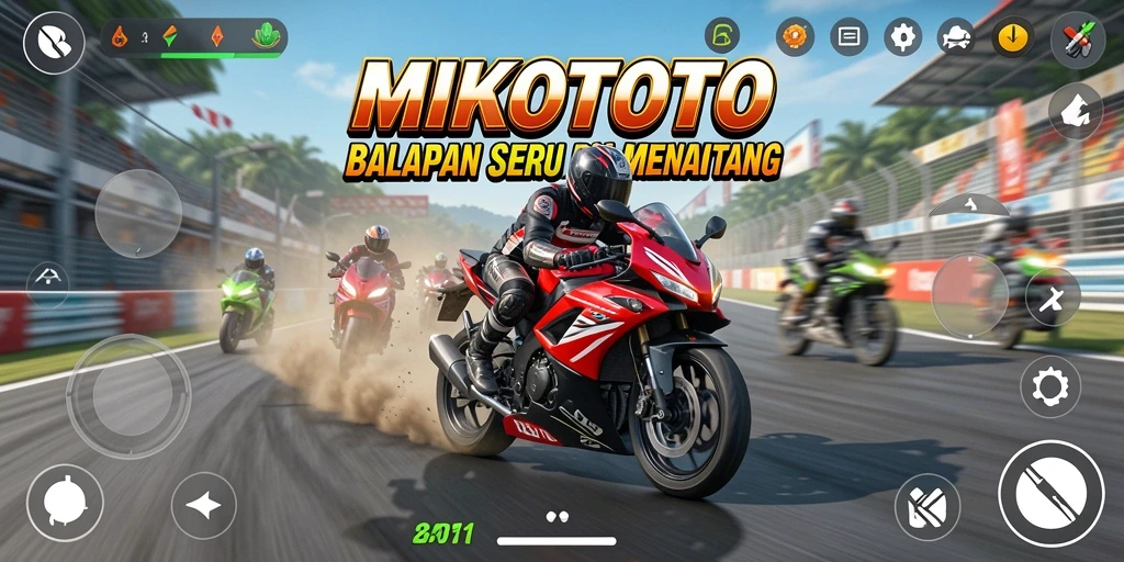 Tampilan seru dari gameplay MIKOTOTO saat balapan motor.