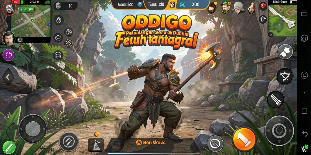 Screenshot utama ODDIGO menampilkan aksi seru dalam dunia petualangan.