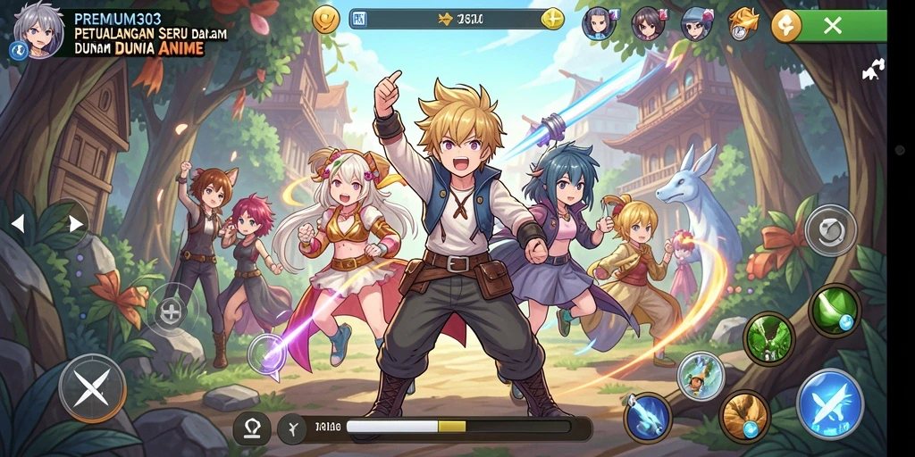 Tampilan gameplay menarik dalam <strong>PREMIUM303</strong> yang menampilkan karakter anime bertarung.