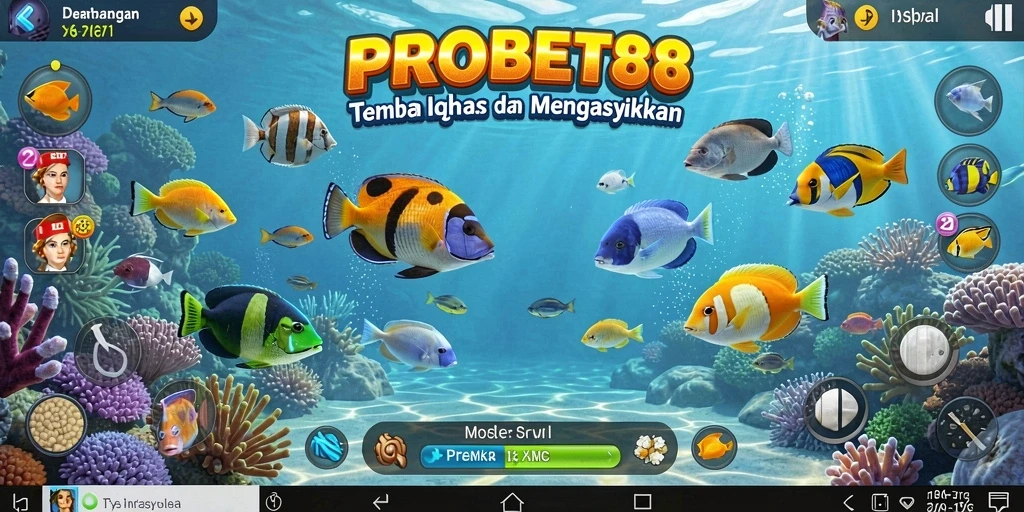 Tampilan gameplay PROBET88 saat menangkap ikan di laut.