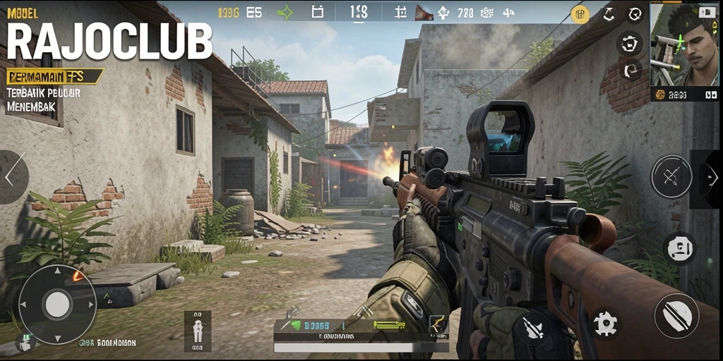 Tampilan gameplay menegangkan di RAJACLUB dengan aksi FPS real-time.