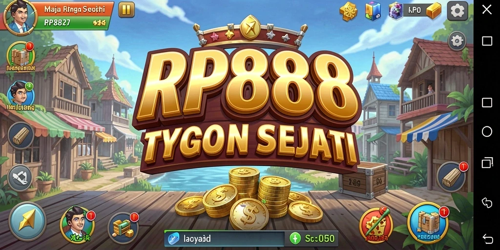 Screenshot utama RP888 menampilkan antarmuka gameplay Tycoon yang interaktif.