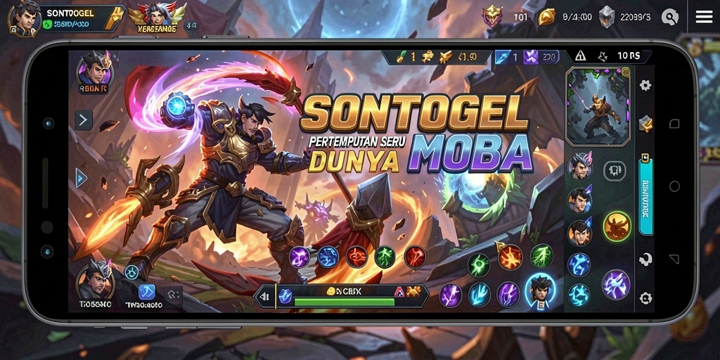 Tampilan gameplay seru dalam pertempuran MOBA SONTOGEL.