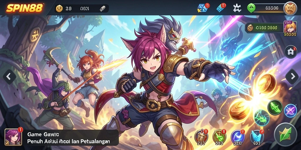 Tampilan gameplay SPIN88 dengan karakter anime yang dinamis.