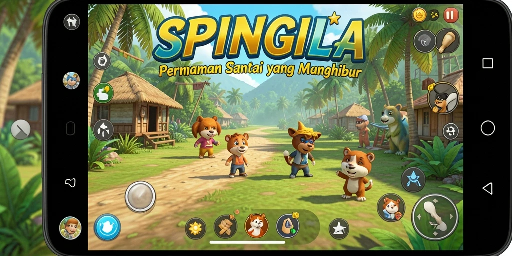 Screenshot SPINGILA menampilkan gameplay seru dan colorful.