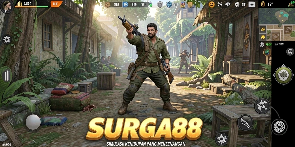 Screenshot gameplay SURGA88 yang menunjukkan interaksi karakter dan lingkungan.